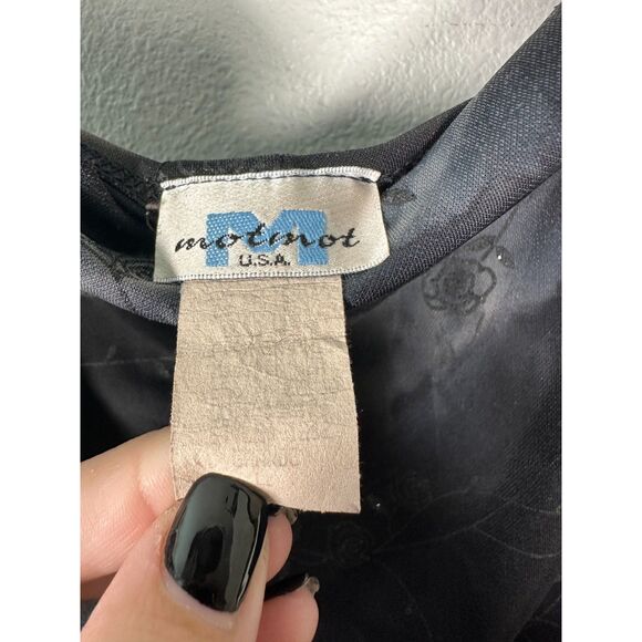 Vintage 90s Gothic Dark Grunge Moody Rose Floral Glitter Cowl Slip Dress Large - Picture 2 of 5